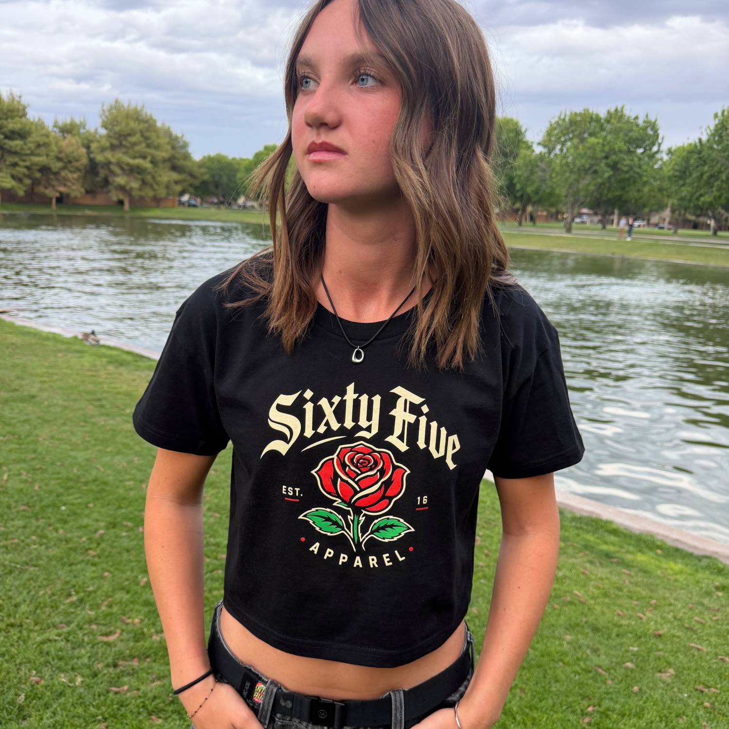 Inked Rose Womens Relaxed Crop Tee
